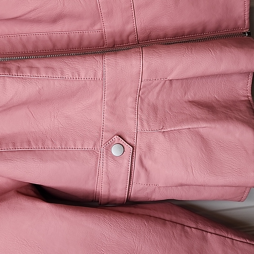 Baccini Blush Soft Pink Vegan Leather Zip Up Peplum Longsleeve Jacket Coat - Picture 3 of 12